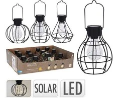 Pakabinamas LED lauko žibintas, įkraunamas saulės energija, 3 dizainų, juodos sp., h 14-16 cm