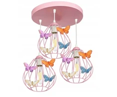 Pakabinamas lubinis šviestuvas, šviestuvas mergaitei, BUTTERFLY, 3 rožinės spalvos LED lempos