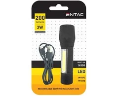Pakraunamas žibintas Entac, IP20, 3W+COB, 200lm, pakraunamas USB