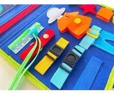 Pan i Pani Gadżet Montessori Sensory Manipulative Board Sulankstomas lagaminas mėlynas
