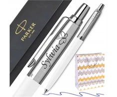 Parker Jotter Originals baltas su graviravimu ir dovanų maišeliu
