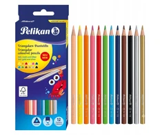 Pelikan 12 spalvų pieštukai su metaliniais sidabro ir aukso atspalviais