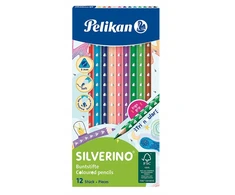 Pelikan Pelican spalvoti pieštukai Silverino, trikampiai, 12 spalvų