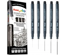 Pentel Pointliner juodi plunksniniai rašikliai, 5 vnt.