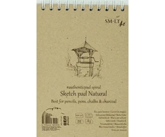 Smiltainis Bloknotas eskizams Kraft AUTHENTIC, A4, 90gr, 60 lapų, su spirale viršuje, kieta nugarėle