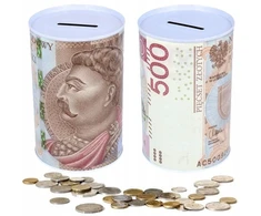 PIGGY BANK METALINĖS CIN NOMINĖS MONETOS PINIGŲ BANKNOTAS 500 M PLN