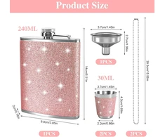 PILTUVAS 240 ml ROŽINIS GLITTER NERŪDIJANČIO PLIENO NEDARUS RINKINYS SU PILTUVU