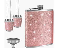 PILTUVAS 240 ml ROŽINIS GLITTER NERŪDIJANČIO PLIENO NEDARUS RINKINYS SU PILTUVU
