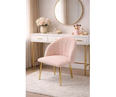 Pink BOUCLE "LAMB" MINŠTA KĖDĖ Rožinis GOLD LEGS GLAMOUR TEDDY stiliaus
