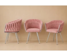 Pintas aksominis fotelis Rožinė pintinė kėdė Glamour stilinga Lugano.pro