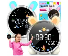 Pixel ZEGAR BUDZIK KRÓLIK DLA DZIECI Naktinė lempa LED TIMER Baltas SZUM akumuliatorius