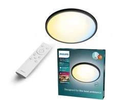 Lubinis šviestuvas Plafoninis LED šviestuvas PHILIPS VALEN 16W 2200-6500K 2000lm juodas Ø29,1x2,4cm su pultu