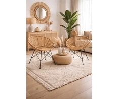 Planeta Design Apvali rotango kėdė Elegantiška, originali natūralios spalvos rotango kėdė, juodos spalvos metalinės kojos, modernus dizainas