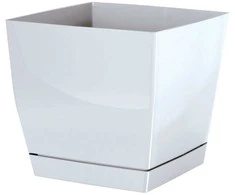 Dekoratyvinis gėlių vazonas su padėklu Coubi Square P 15.5x15.5x14.2cm plastikinis/baltas