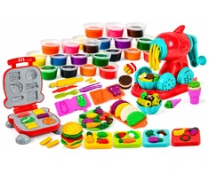 Plastilinas lipni masė makaronų gaminimo mašinėlė skrudintuvas mėsainis formelės rinkinys vaikams 51 elementas „click4toys“