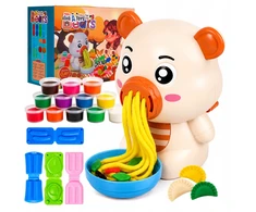 Plastilinas lipni masė makaronų gaminimo mašinėlė formelės kočėlas skrudintuvas meškiukas rinkinys vaikams 43 el. click4toys