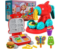 Plastilinas lipni masė makaronų gaminimo mašinėlė skrudintuvas mėsainis formelės rinkinys vaikams 51 elementas „click4toys“