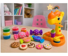 Plastilinas lipni masė makaronų gaminimo mašinėlė žirafa ledai formelės rinkinys vaikams 31 elementas „click4toys“