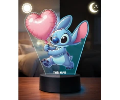 Plexido 3D „Lilo“ ir „Stitch“ LED lempos širdies balionas su vardu, skirta dovanai merginai