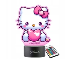 Plexido Lampka LED 3D Hello Kitty Serce su Imieniem Dla Dziewczynki Prezent Bajka