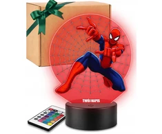 Plexido Lampka Nocna 3D LED Spiderman Marvel Pajęczyna Sieć Prezent dla Chłopców