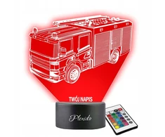 Plexido Lampka Nocna 3D Led Wóz Strażacki Prezent Grawer