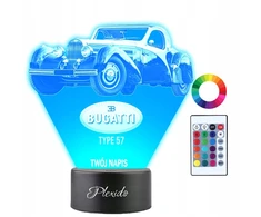 Plexido Lampka Nocna LED 3D Bugatti Type 57 Samochód Twój Napis Imię Grawer