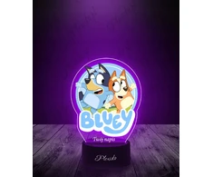 Plexido Naktinė lempa su spaudiniu Bluey Mėlyna Fairy Tale Padovanokite savo graviruotą vardo šviesos diodą