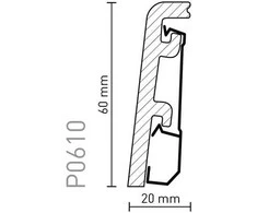 Polistireno grindjuostė VEGA P0610, baltos sp., 60 mm aukščio, 20 mm pločio, 2,4 m ilgio
