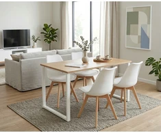 Polomeble Balta skandinaviška kėdė su pagalve buko kojomis virtuvėje Living Room Deluxe