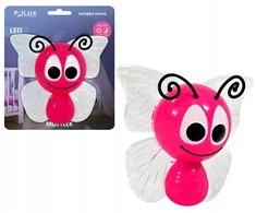 Polux NAKTINIS LEMPAS VAIKAMS KONTAKTINEI BUTTERFLY LED Rožinis 8lm 0,4W