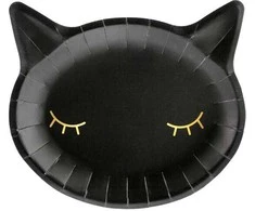 Popierinės lėkštės PartyDeco 22x20cm/6vnt. Cat/juodos
