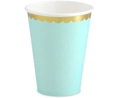 Popierinės stiklinės PartyDeco 220ml/Ø7.4cm/6vnt. mėtų/aukso sp.