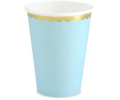 Popierinės stiklinės PartyDeco 220ml/Ø7.4cm/6vnt. žydros/aukso sp.