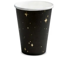 Popierinės stiklinės PartyDeco 260ml/Ø9.2cm/6vnt. juodos/su žvaigžd.