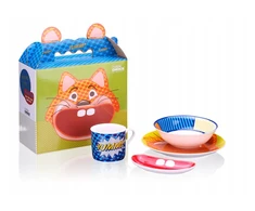 Porcelianinis indų rinkinys Pop Cat, vaikiškas indaplovėje plaunamas pietų rinkinys