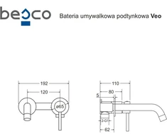 Potinkinis praustuvo maišytuvas Besco Veo, Gold