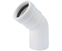 PP HT vidaus kanalizacijos alkūnė PIPELIFE, DN32, 45°, baltos sp.