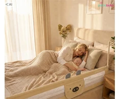 PRIMABOBO Barierka ochronna do łóżka MIŚ 180cm SKŁADANA, vaikams BEŻOWA