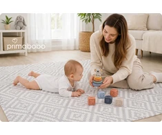 PRIMABOBO Dvipusis sulankstomas putplasčio kilimėlis 120x180 vaikams rusvai gelsvas Pilkas