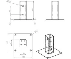 Prisukama atrama stulpams Arras 50x50x150mm karštai cinkuota