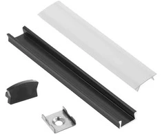Aliuminio profilis LED juostai EUROLIGHT, virštinkinis, juodos spalvos, 1m kompl