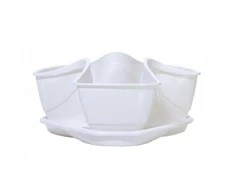 Prosperplast Dekoratyvinis gėlių vazonas su padėklu Coubi H14cm/W29.5cm baltas/plastikinis