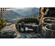 Przydasiepl SURVIVAL BRANCHLET 5in1 PARACORD COMPASS žalias
