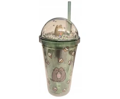 PUSHEEN THE CAT Puodelis su šiaudeliais ir figūrėlėmis 450 ml Žalias 851
