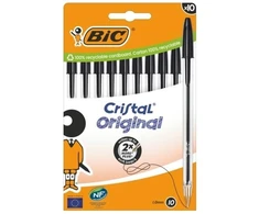 Rašiklis - BIC - Cristal Original - 10 vienetų pakuotė - Juoda spalva - Plona smaigalys