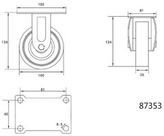 VOREL KOŁO STAŁE Z SZARĄ GUMĄ 100mm