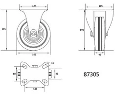 Ratukas VOREL D-160mm Guminis, Juodas