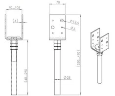 Reguliuojamas tvirtinimo pagrindas Arras 70-105x240-290mm karštai cinkuotas