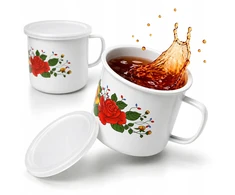 Retro emaliuotas puodas, puodelis su dangteliu, pieno arbatinukas, 0,5l